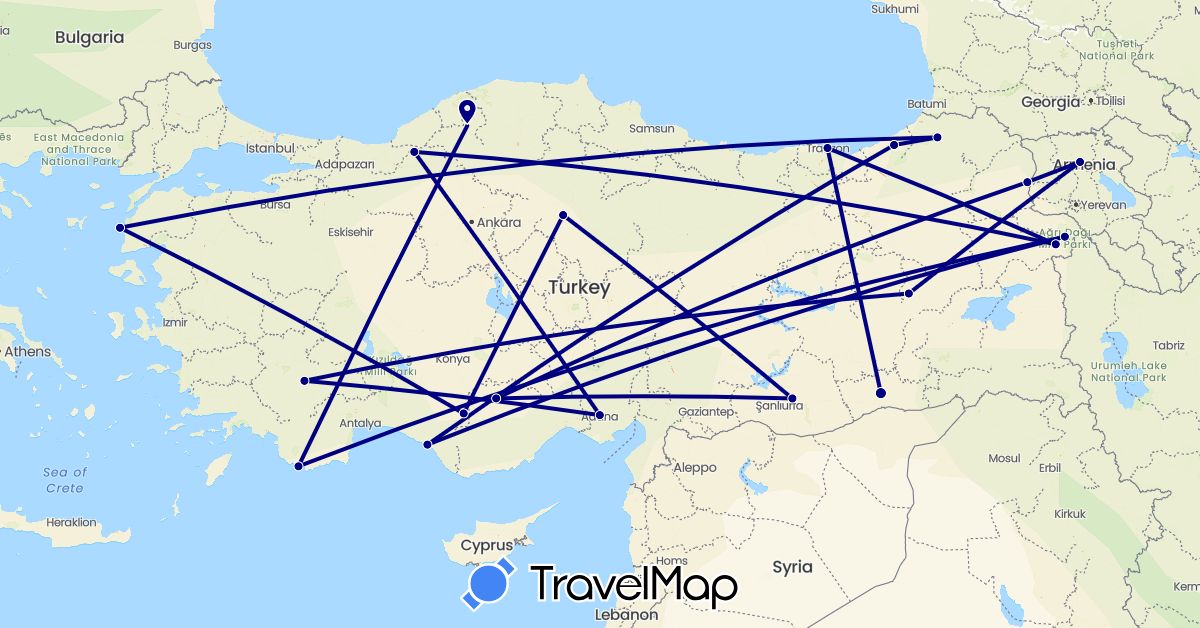 TravelMap itinerary: driving in Armenia, Turkey (Asia)
